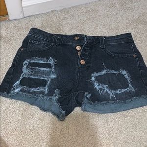 Black Distressed Jean Shorts